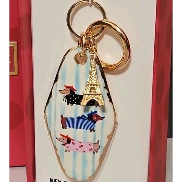 Piper K Handbag Charm Dachshund Paris Eiffel Tower Keychain Gold Accent Bag - Picture 2 of 3
